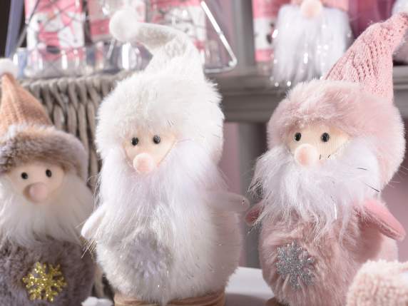 Babbo Natale in morbida eco-fur c-piedi legno da appoggiare