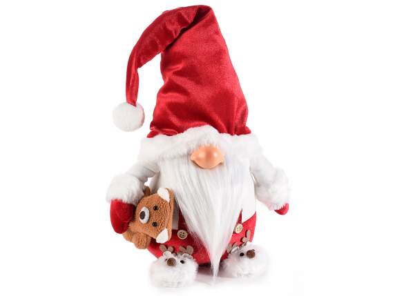 Papá Noel de tela con pantuflas y osito de peluche
