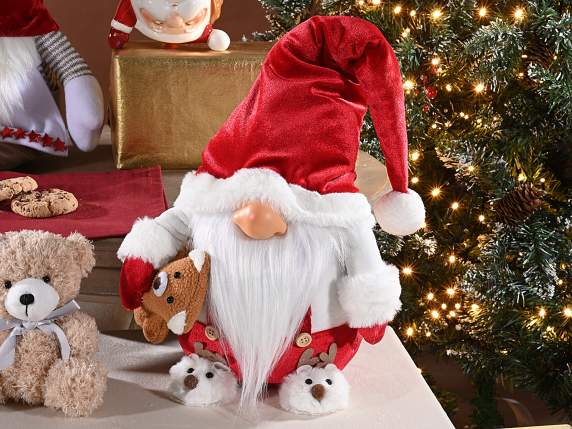 Papá Noel de tela con pantuflas y osito de peluche