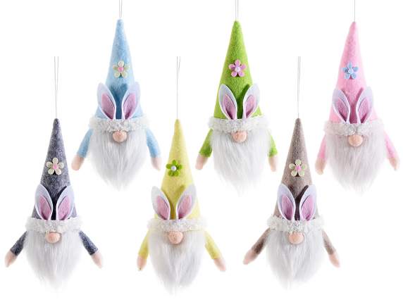 Gnomo de Pascua en tela con orejas de conejo para colgar