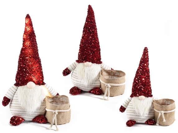 Set 3 Papá Noel con bolsa de maceta y gorro de lentejuelas