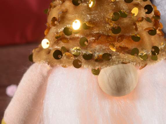 Papá Noel de tela con gorro de lentejuelas y luz