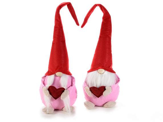 Gnomo in panno c/cuore e cappello modellabile da appoggiare