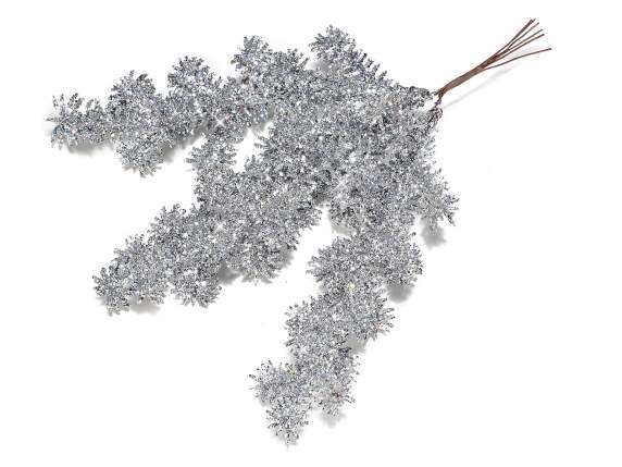 Bouquet of 3 silver glittered pine branches