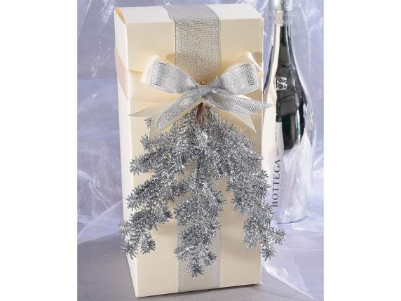 Bouquet of 3 silver glittered pine branches