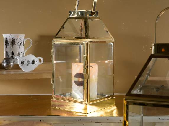 Set of 2 lanterns with a square base in golden metal