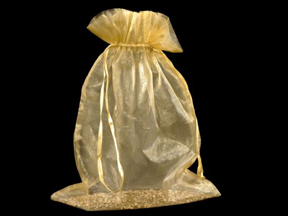 Bag in gold organza 30x40 cm with tie