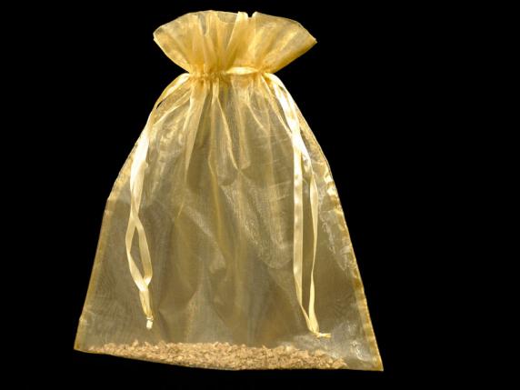 Bag in gold organza 23x30 cm with tie