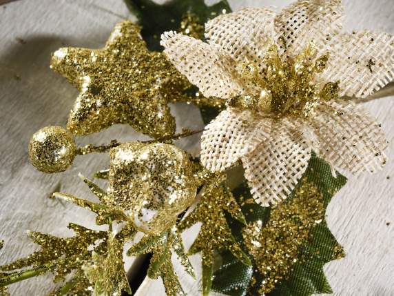 Glitter bouquet w - Christmas star, golden berries and deco