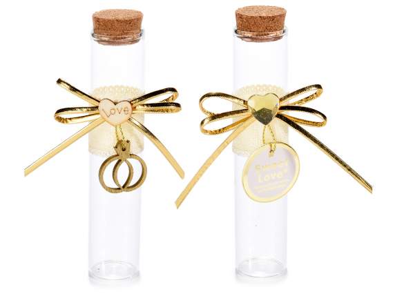 Golden wedding glass tube test for sugared almond with cork