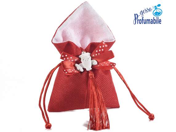 Graduation bag in fabric with bows, tassel and chalk