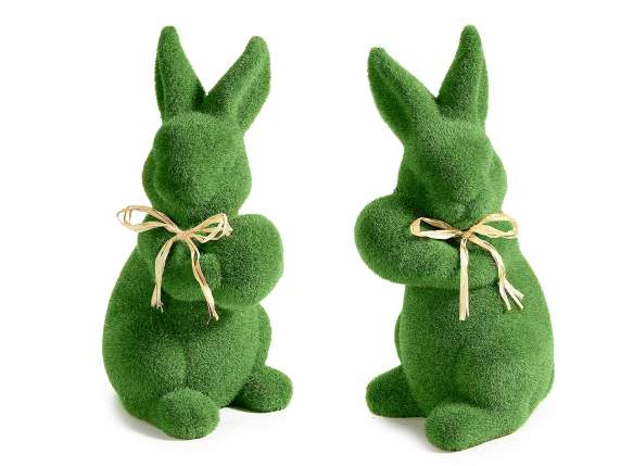 Grass-effect coated resin rabbit with bow and egg