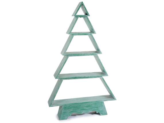Green brushed wooden Christmas tree with 5 shelves