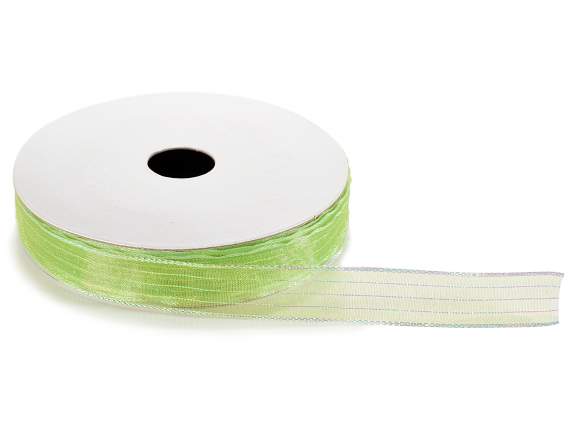 15mm green ribbon with lamé threads