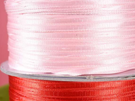 Ruban satin double 3 mm avec tirette rose bonbon