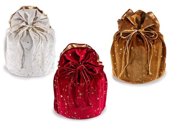 Sac panettone en velours étoiles dorées