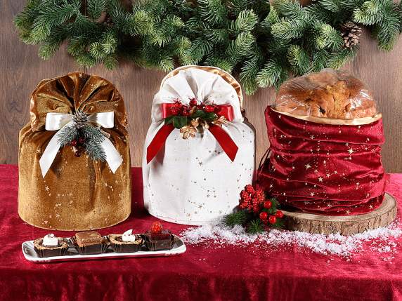 Sac panettone en velours étoiles dorées
