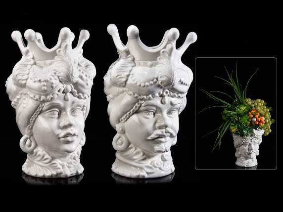 Grand vase en porcelaine blanche décorative Tête de Maure
