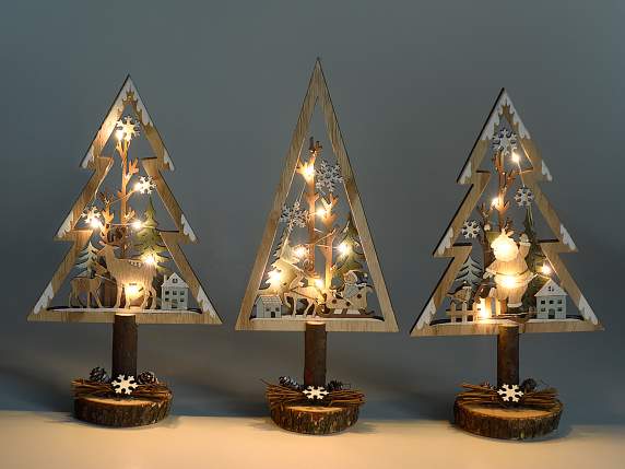 Albero natalizio in legno naturale c-luci LED da appoggiare
