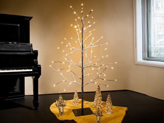 Albero Mt 1,20 H marrone innevato c-96 luci LED bianco caldo