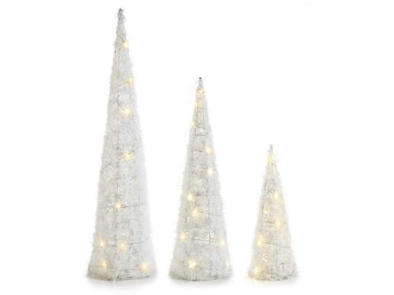 Set 3 alberi di Natale in metallo effetto innevato c-luci