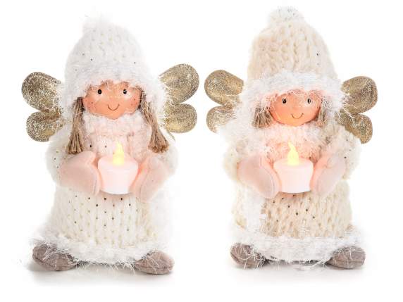 Angelo delle nevi in morbida stoffa con tealight elettronica