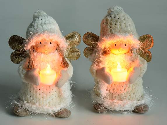 Angelo delle nevi in morbida stoffa con tealight