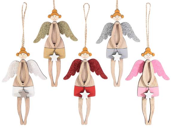 Angioletto in legno con decorazioni glitter da appendere