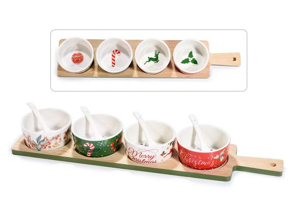 Set aperitivo Natale Italiano 4 coppette ceramica su vassoio