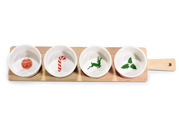 Set aperitivo Natale Italiano 4 coppette ceramica su vassoio