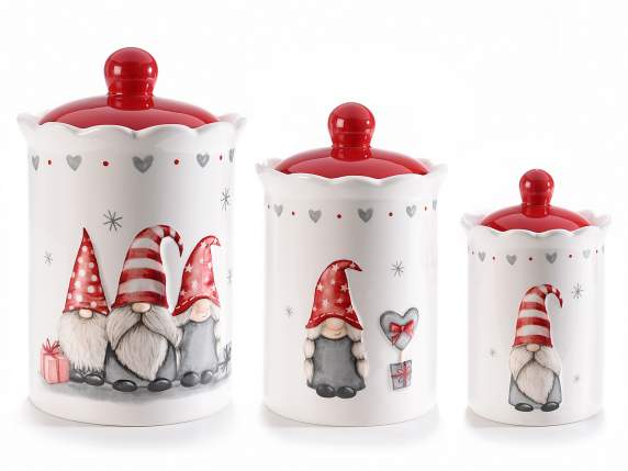 Set 3 barattoli alimentari in ceramica con Babbo Natale