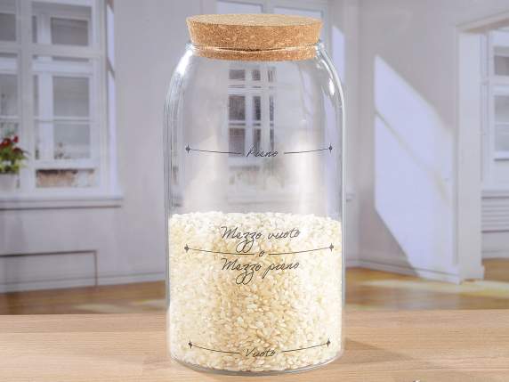 Barattolo alimentare in vetro c-tappo in sughero e scritte