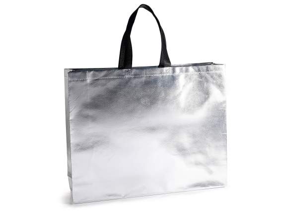 Borsa maxi in tessuto non tessuto metallizzato argento