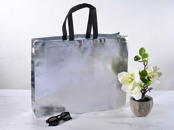 Borsa maxi in tessuto non tessuto metallizzato argento 24L