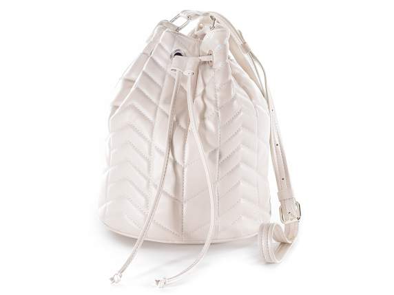 Borsa secchiello bianca similpelle trapuntata c-tracolla