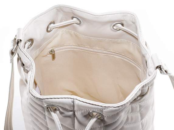 Borsa secchiello bianca similpelle trapuntata c-tracolla