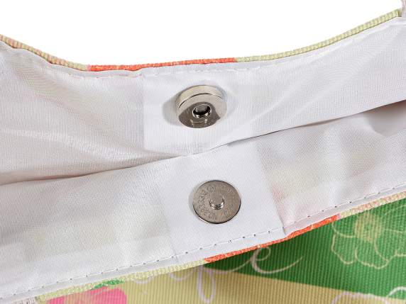 Borsa mare in tessuto con base in juta stampa Giga flowers