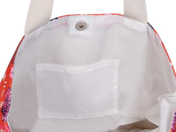 Borsa mare in tessuto con base in juta stampa Giga flowers