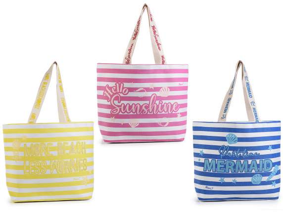 Borsa mare in tessuto con manico e stampa glitter