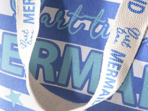 Borsa mare in tessuto con manico e stampa glitter
