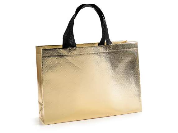 Borsa media in tessuto non tessuto metallizzato oro