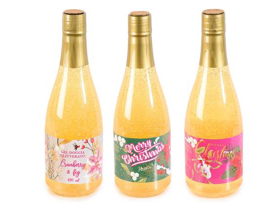 Bottiglia Champagnec-gel doccia glitterato in conf. regalo