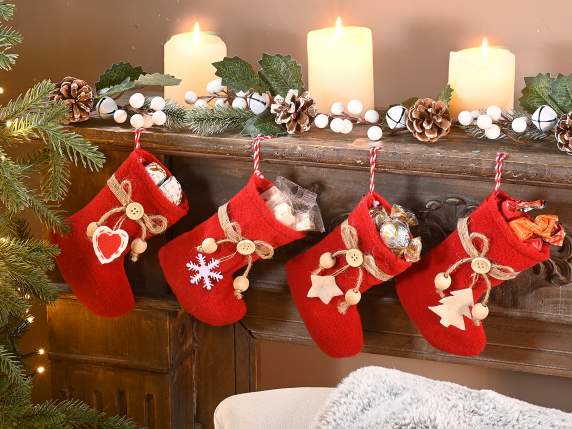 Calza portadolci in panno da appendere con decoro pendente