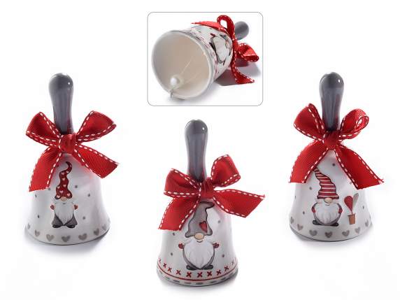 Campanella in ceramica con Babbo Natale e fiocco