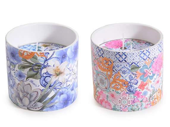 Candela profumata doppia fiamma in vaso di ceramica decorato