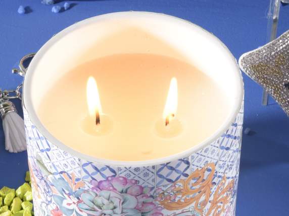 Candela profumata doppia fiamma in vaso di ceramica decorato