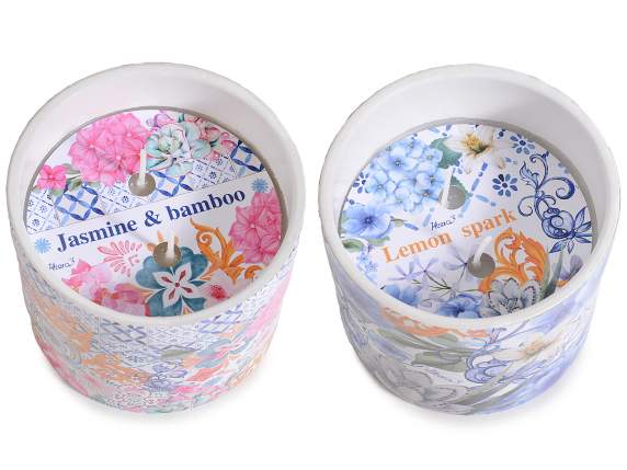Candela profumata doppia fiamma in vaso di ceramica decorato