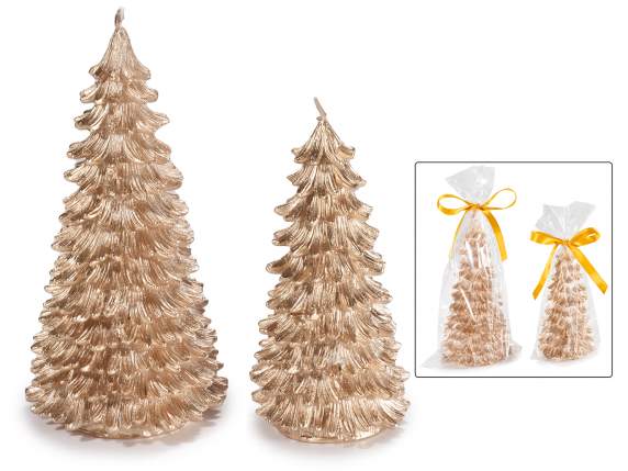 Set 2 candele dorate ad albero di Natale con glitter