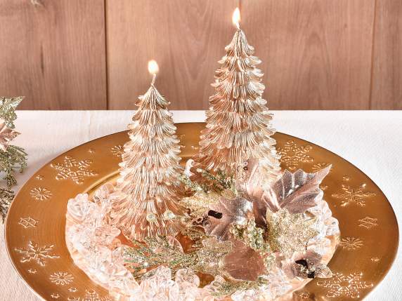 Set 2 candele dorate ad albero di Natale con glitter