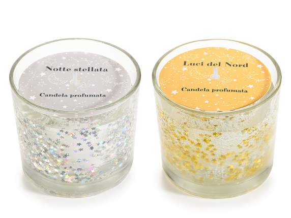 Candela gel profumata con glitter in vasetto di vetro